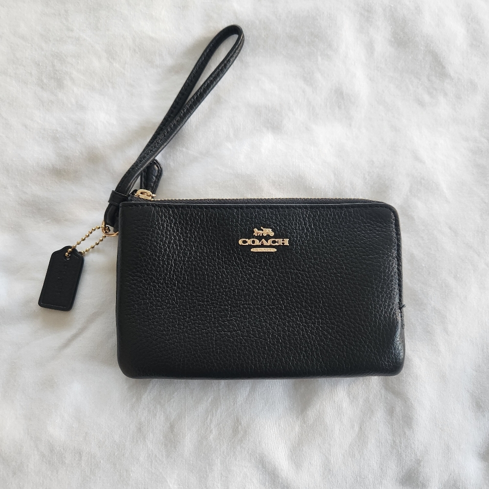 Coach Leather Double-zipper Wristlet